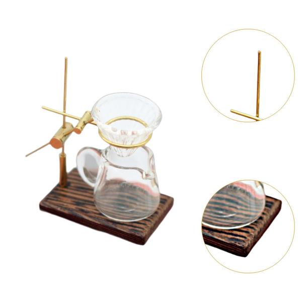 ドールハウス コーヒーホルダー ガラスカップ DIY用品 ごっこ遊び おもちゃ 手作り 合金製スタンド付き リビングルーム用小型コーヒーメーカー