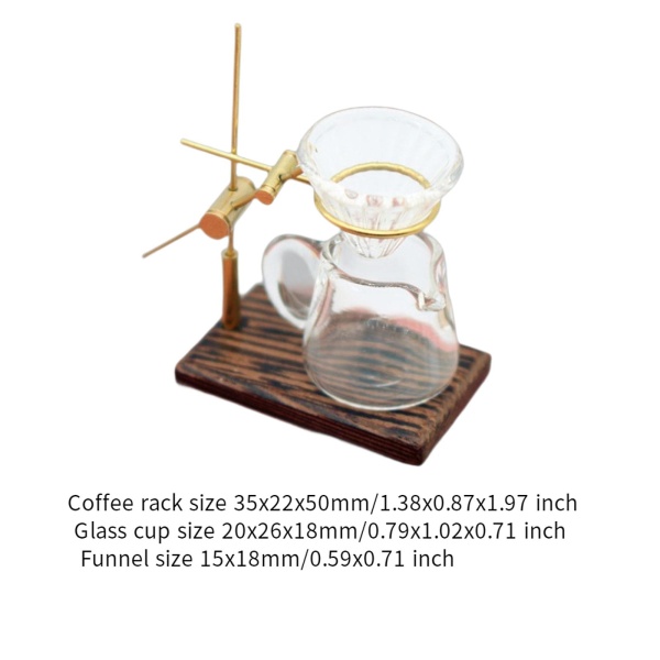 ドールハウス コーヒーホルダー ガラスカップ DIY用品 ごっこ遊び おもちゃ 手作り 合金製スタンド付き リビングルーム用小型コーヒーメーカー
