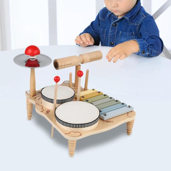 子供用ドラムセット モンテッソーリ楽器セット 多機能感覚教育玩具 幼児向け木製音楽キット