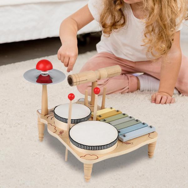 子供用ドラムセット モンテッソーリ楽器セット 多機能感覚教育玩具 幼児向け木製音楽キット