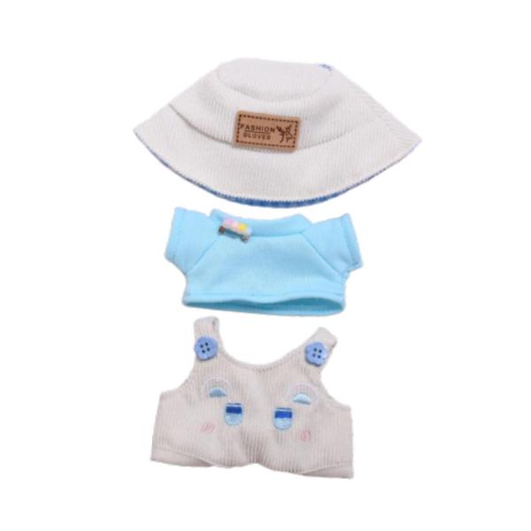 15-17cm ぬいぐるみ人形用服 Tシャツ オーバーオール 帽子付き ぬいぐるみ 動物 服 ブルー