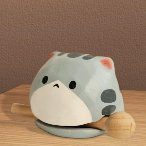 木製魚ドラム ソリッドウッド 瞑想アクセサリー コンパクトオーナメント 手作り猫