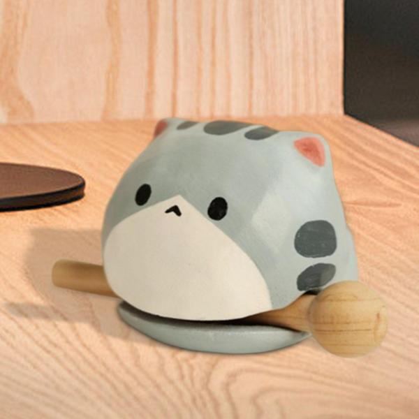木製魚ドラム ソリッドウッド 瞑想アクセサリー コンパクトオーナメント 手作り猫