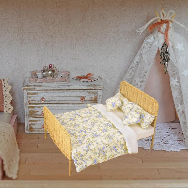 1:6 ベッドマットレス付きミニチュア家具ルーム風景装飾ギフト花の説明