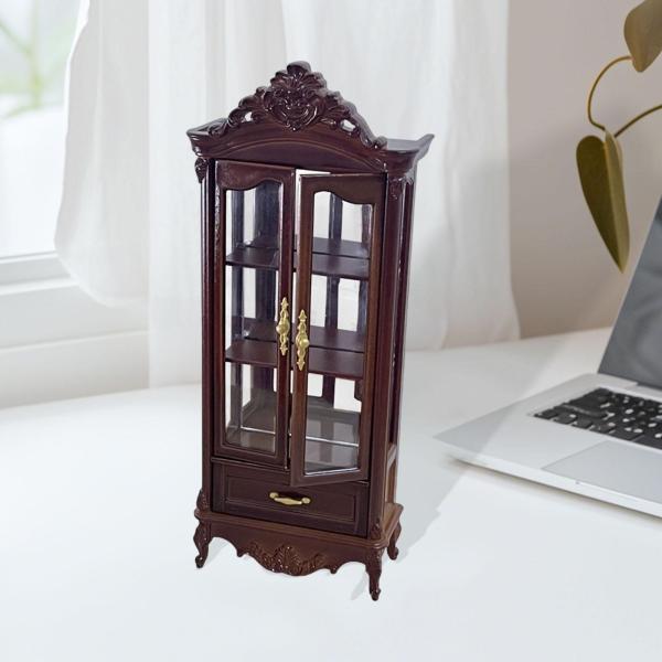 1:12 ドールハウス ワインキャビネット アクセサリー マイクロ風景 デスクトップオーナメント おもちゃ ダブル ライトブラウン