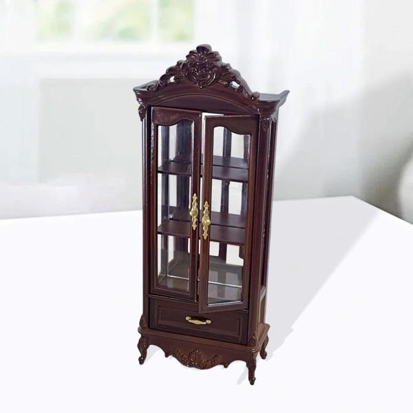 1:12 ドールハウス ワインキャビネット アクセサリー マイクロ風景 デスクトップオーナメント おもちゃ ダブル ライトブラウン