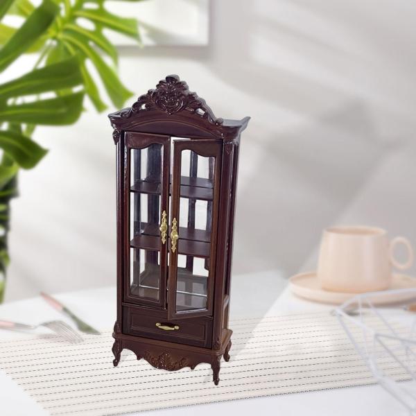 1:12 ドールハウス ワインキャビネット アクセサリー マイクロ風景 デスクトップオーナメント おもちゃ ダブル ライトブラウン