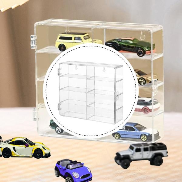 1/64スケール おもちゃの車 ディスプレイケース 収納オーガナイザー 8コンパートメント ホルダー スタンド ラック コンテナ 棚 透明ディスプレイ