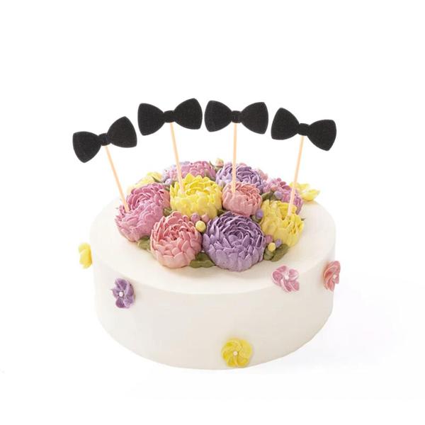 Kesoto 約20個 ケーキトッパー 光沢 紙 ちょう結び ケーキトッピング 誕生日パーティ ケーキの装飾 6色選べる - ブラック