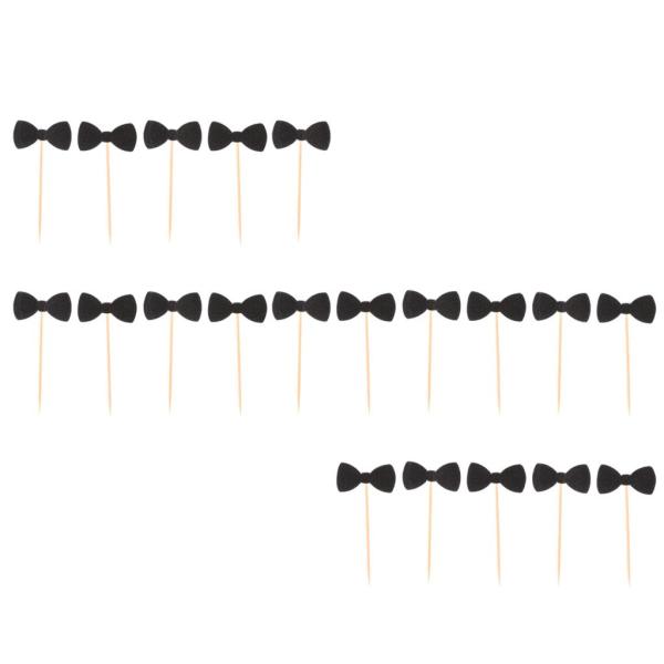 Kesoto 約20個 ケーキトッパー 光沢 紙 ちょう結び ケーキトッピング 誕生日パーティ ケーキの装飾 6色選べる - ブラック