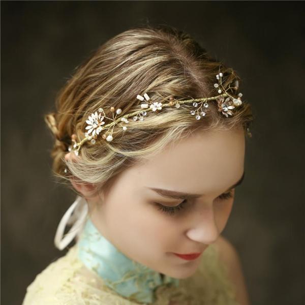 ブライダルラインストーンクリスタルヘアバンドオーナメントウェディングヘアアクセサリーゴールド