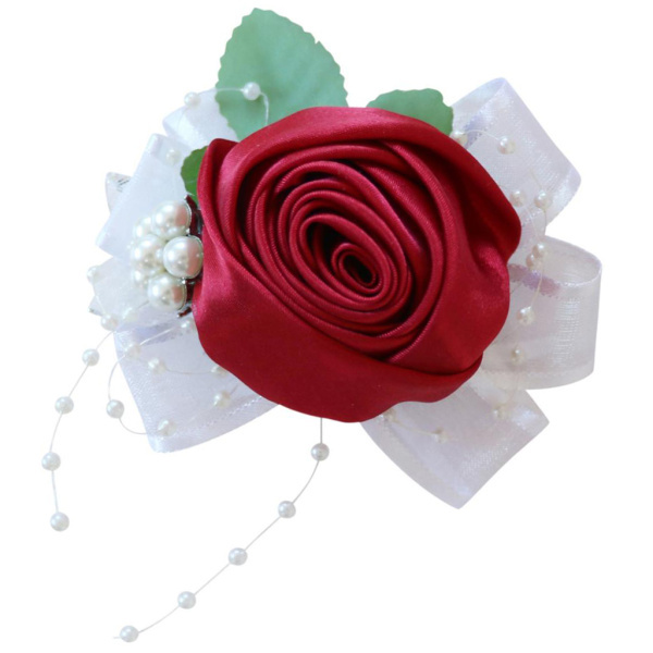 結婚式の手首のコサージュの花嫁の花嫁介添人真珠はバラの花の手の花を残します｜stk-shop｜06