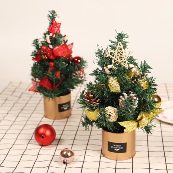 装飾的なクリスマスツリーオフィスリビングルーム用のかわいいミニクリスマスツリー赤（ライト付き）