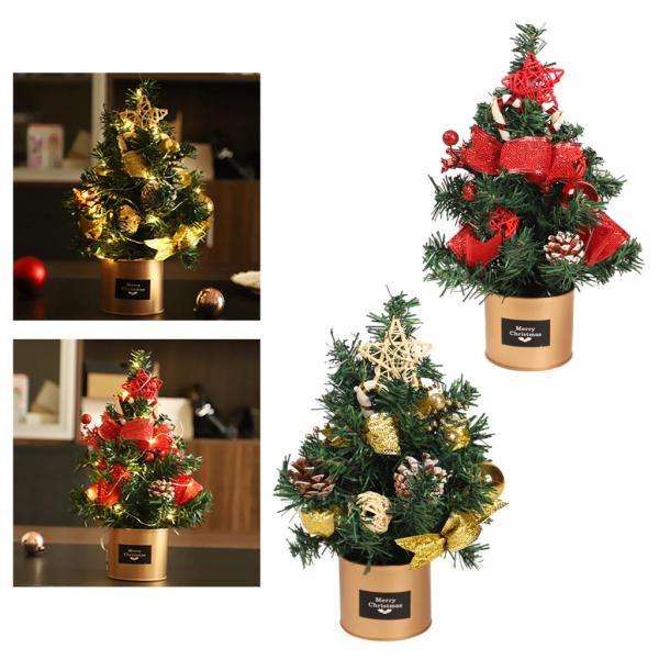装飾的なクリスマスツリーオフィスリビングルーム用のかわいいミニクリスマスツリー赤（ライト付き）