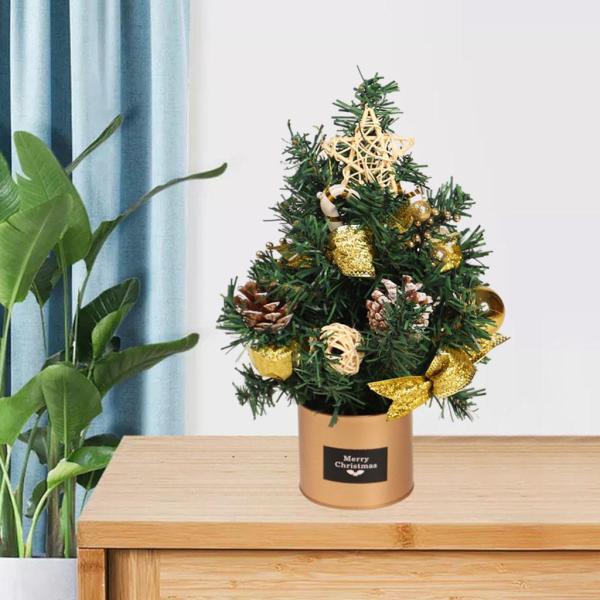 オフィスリビングルームゴールド（ライト付き）用の装飾的なクリスマスツリープリティミニクリスマスツリー