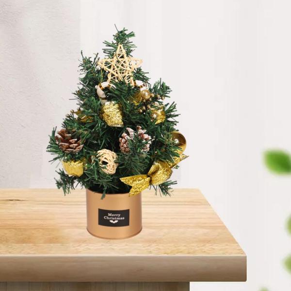 オフィスリビングルームゴールド（ライト付き）用の装飾的なクリスマスツリープリティミニクリスマスツリー