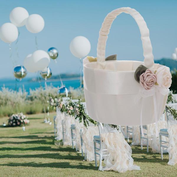 結婚式 フラワーガール バスケット ホワイト 撮影小物 多用途