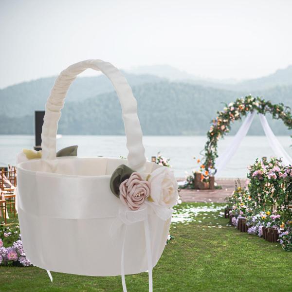 結婚式 フラワーガール バスケット ホワイト 撮影小物 多用途