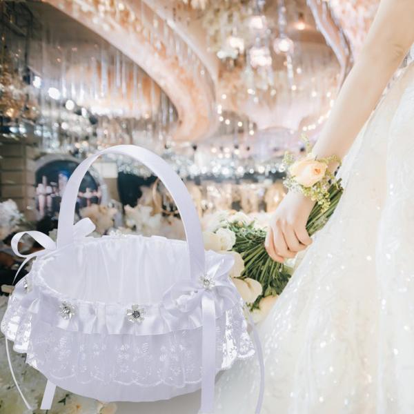 フラワーガール バスケット 装飾 エレガント 多目的   セレモニー レース用