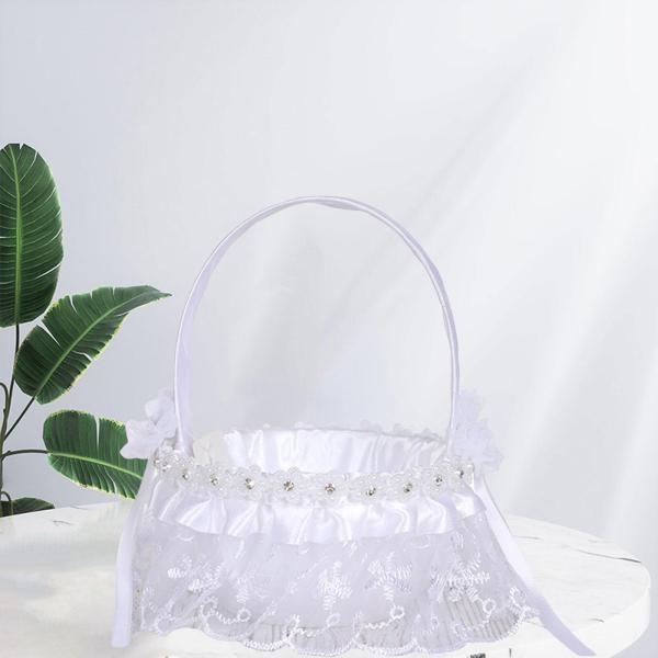 ブライドメイド レース ホワイト フラワー ガール バスケット ウェディング シャワー テーブル 婚約 スタイル F