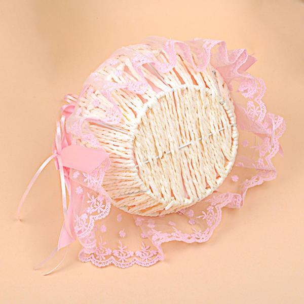 レース リボン フラワー ガール バスケット サテン リボン バスケット イベント オーナメント 花嫁 ピンク