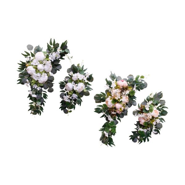 人工ウェディングアーチフラワーセットシルク牡丹の花の盗品手作り花輪ホワイト