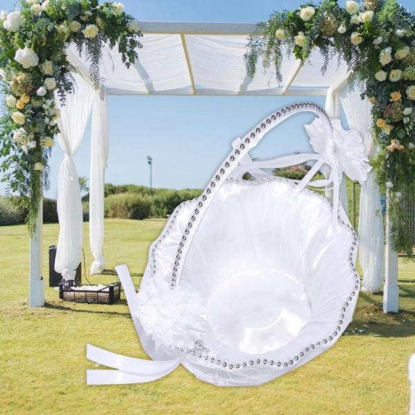 結婚式のバスケット フェアリーレースフラワーバスケット ハンドル付き サテンリボンバスケット センターピースオーナメント お祝い用
