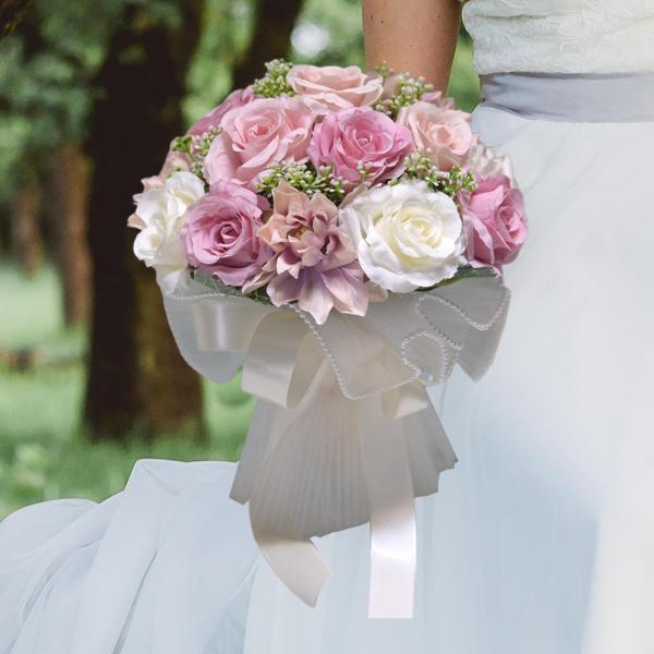 造花手作りウェディングブーケ結婚式の写真プロップセレモニーバイオレットホワイト