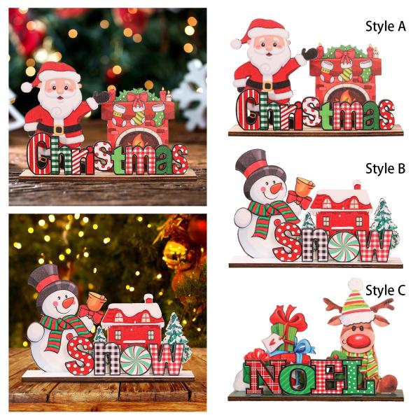 クリスマス木製デスクトップオーナメントDIYパーティー装飾ホリデー装飾スタイルA
