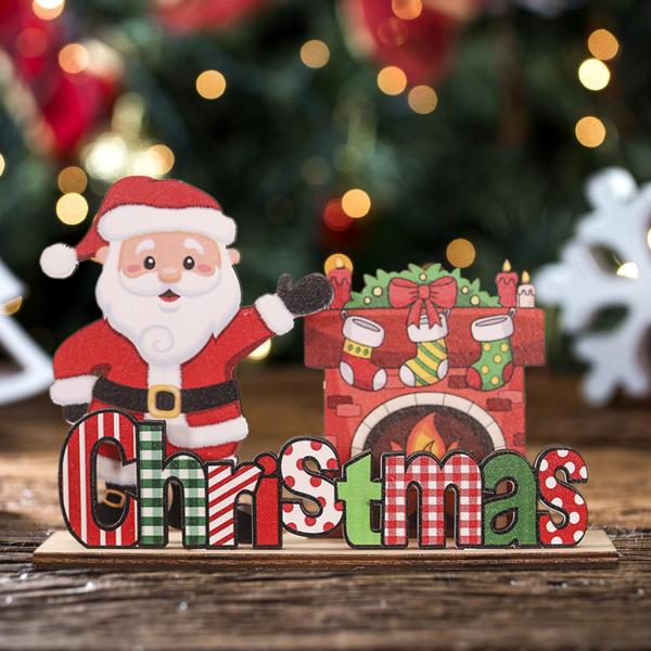 クリスマス木製デスクトップオーナメントDIYパーティー装飾ホリデー装飾スタイルA