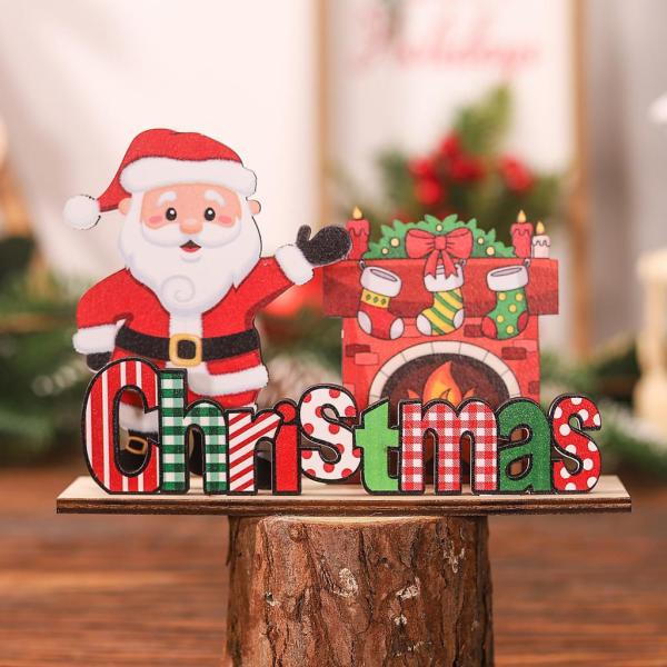 クリスマス木製デスクトップオーナメントDIYパーティー装飾ホリデー装飾スタイルA