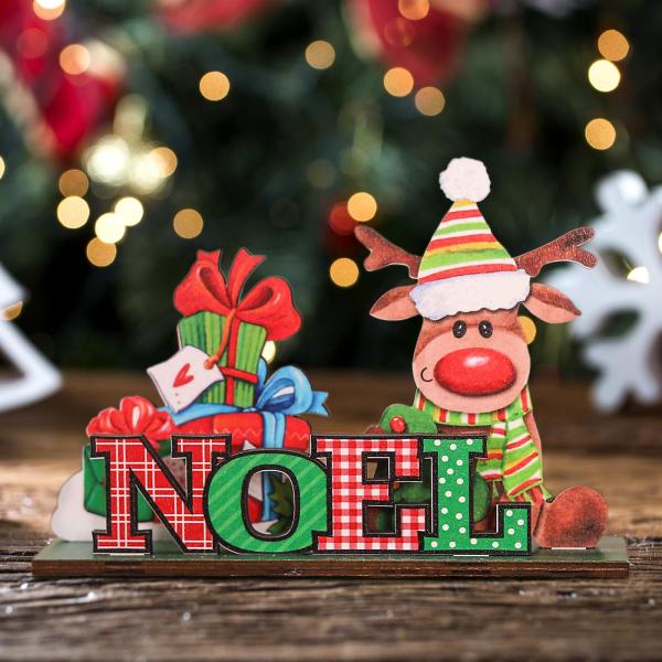 クリスマス木製デスクトップオーナメントDIYパーティー装飾ホリデー装飾スタイルC