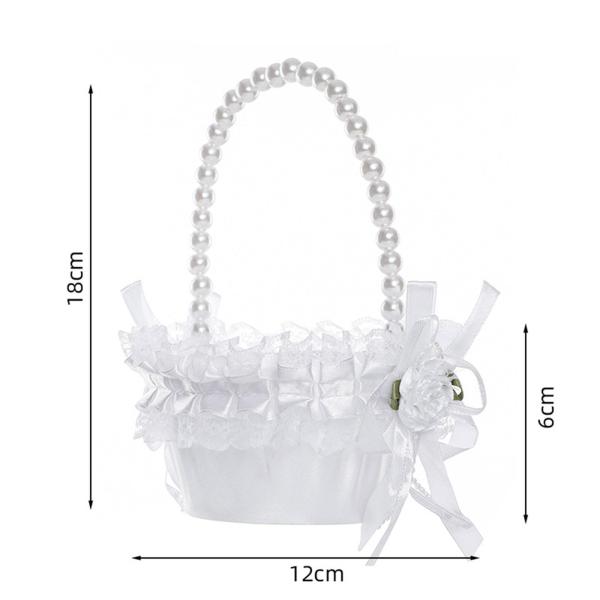 サテンフラワーバスケット ウェディング用品 装飾 パール付き ウェディングフラワーバスケット 12cmx18cm