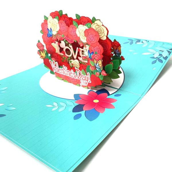 バレンタインデーカード ウェディングカード ラブハートフラワー バレンタインギフトカード 3D グリーティングカード フェスティバル用 男性