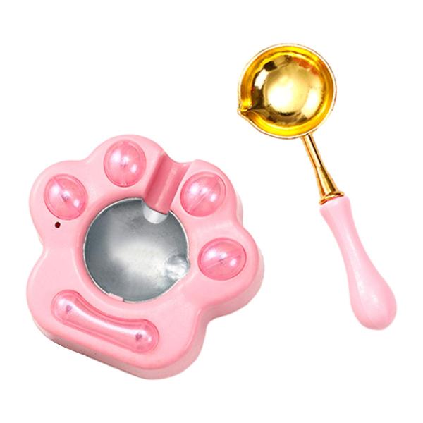 電気ワックスシールウォーマー シーリングワックス溶解炉 封蝋溶解用品 封筒用 結婚式 招待状 印鑑 DIY 電気ワックス炉 スプーン付き 結婚式招待状用 ピンク