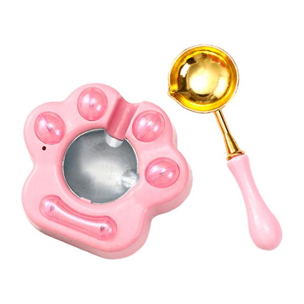 電気ワックスシールウォーマー シーリングワックス溶解炉 封蝋溶解用品 封筒用 結婚式 招待状 印鑑 DIY 電気ワックス炉 スプーン付き 結婚式招待状用 ピンク