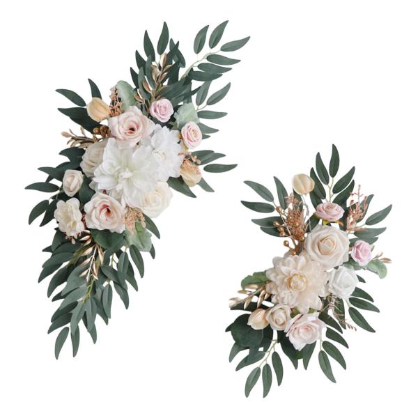 2 個の造花スワッグ結婚式のアーチの花の壁のレセプションセレモニー用ピンクと白