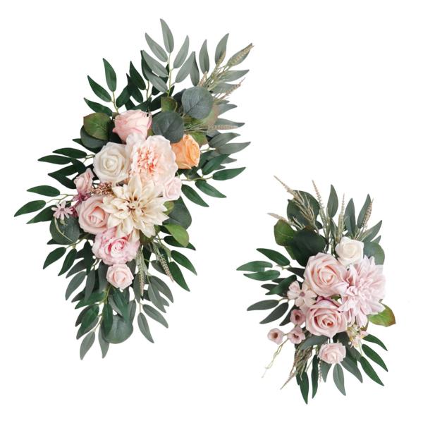 2 個の造花スワッグ結婚式のアーチの花の壁のレセプションセレモニー用ピンクとオレンジ