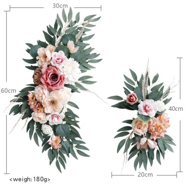 2 個造花スワッグ結婚式のアーチの花の壁のレセプションセレモニー豆ペーストピンク