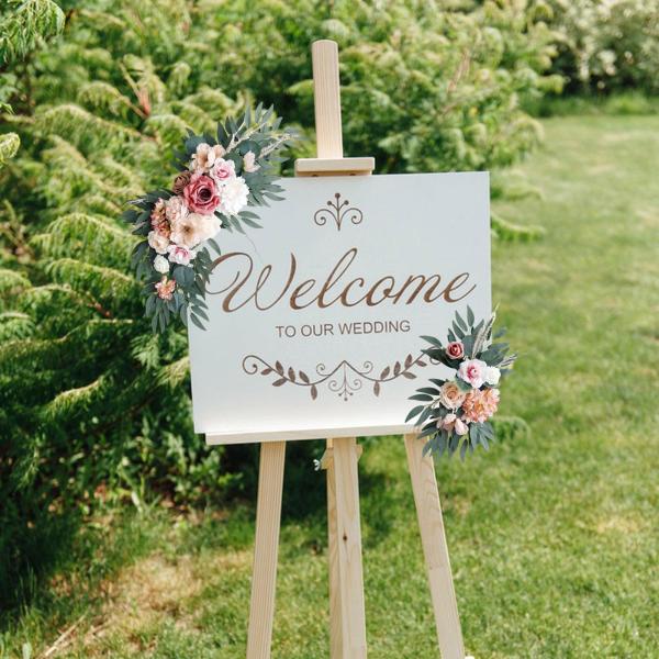 2 個造花スワッグ結婚式のアーチの花の壁のレセプションセレモニー豆ペーストピンク