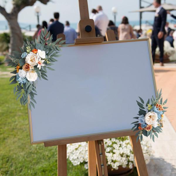 2 個の造花スワッグ結婚式アーチ花壁レセプションセレモニーブルーとオレンジ