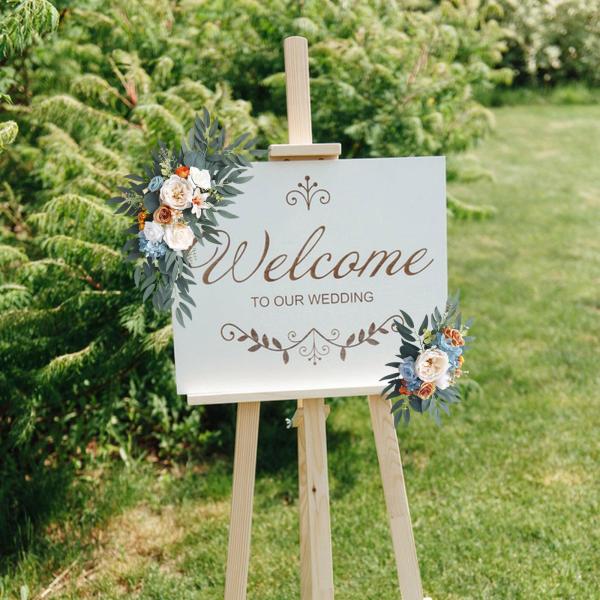 2 個の造花スワッグ結婚式アーチ花壁レセプションセレモニーブルーとオレンジ