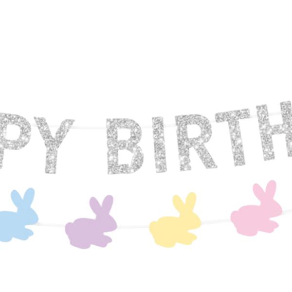 ハッピー イースター誕生日バナー紙漫画の壁飾りイースター バニー バナー スタイル C