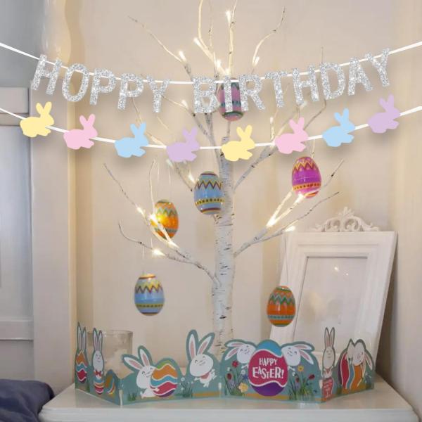 ハッピー イースター誕生日バナー紙漫画の壁飾りイースター バニー バナー スタイル C