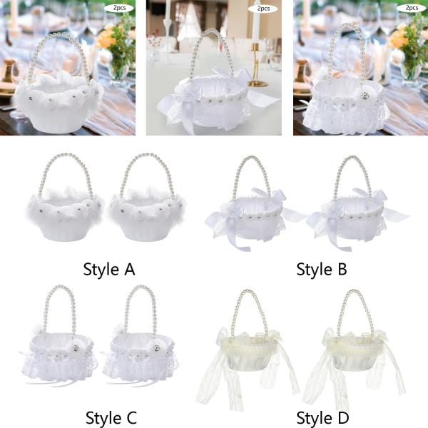2 個フラワーガールバスケット結婚式用フラワーバスケット花嫁シャワーブライダルスタイル A