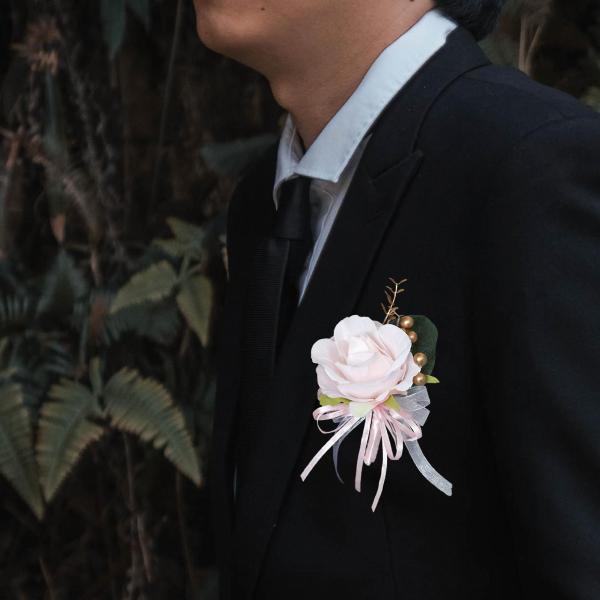 結婚式の花のブートニア ロマンチックなブローチ スーツ ピン 結婚式のイベント パーティー ライト ピンク