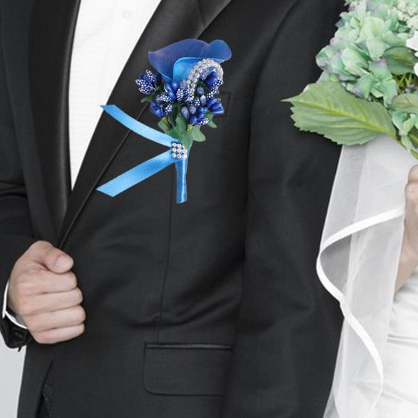 ウェディング ブートニア 花嫁ブローチ スーツピン 結婚式 バレンタインデー イベント用 ブルー