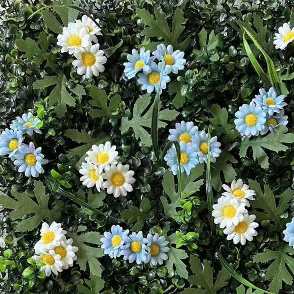 人工芝壁パネル 花付き 屋内パーティー 人工壁花 ブルー ホワイト