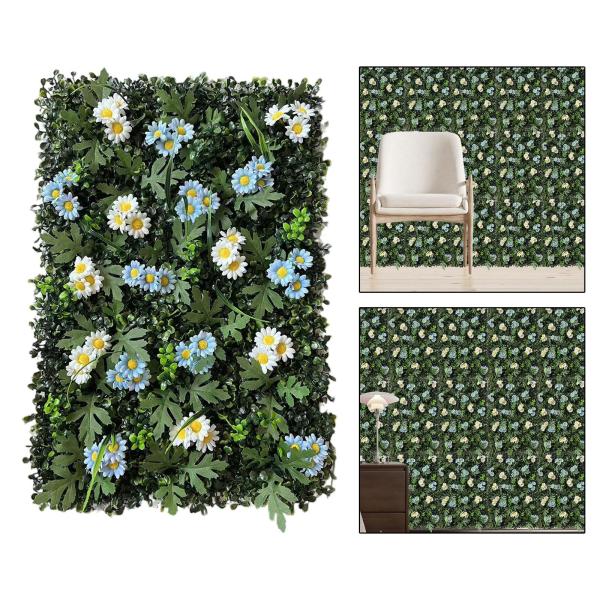 人工芝壁パネル 花付き 屋内パーティー 人工壁花 ブルー ホワイト