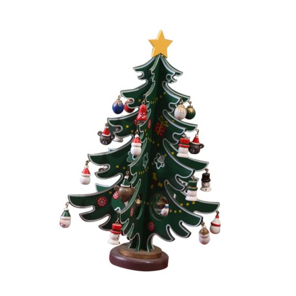 クリスマスツリーオーナメント 木製 星付き ミニ パーティー テーブルトップ センターピース グリーン 小